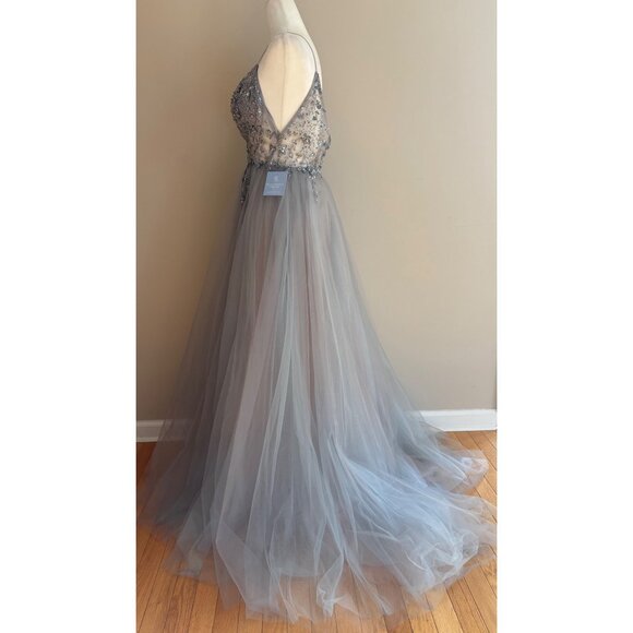 Andrea & Leo Couture A0672 NWT Smoky Blue Embellished Tulle Prom Ball Gown Sz 4 - Picture 5 of 16